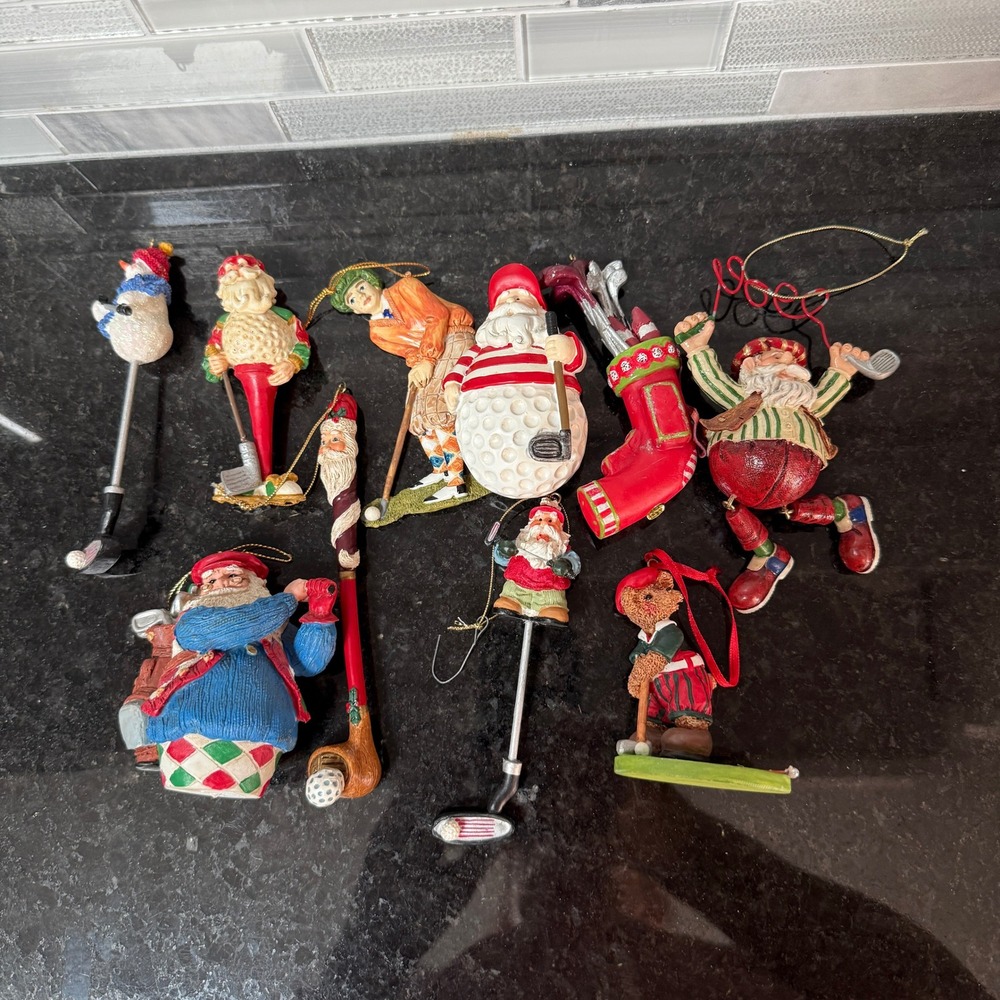 Golf Christmas Golfer Ornaments Multicolor 10pc Excellent Condition